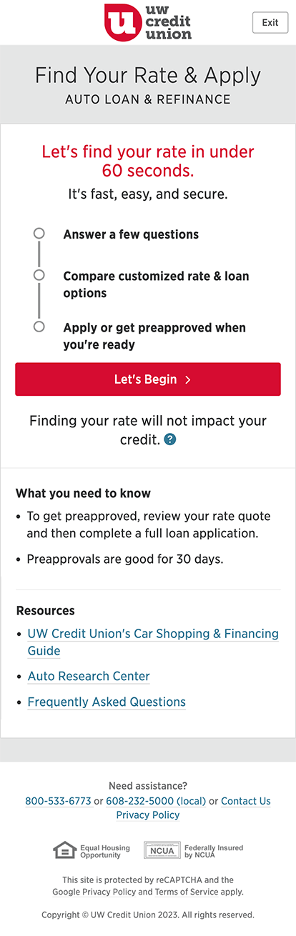 Find Your Rate and Apply - Mobile